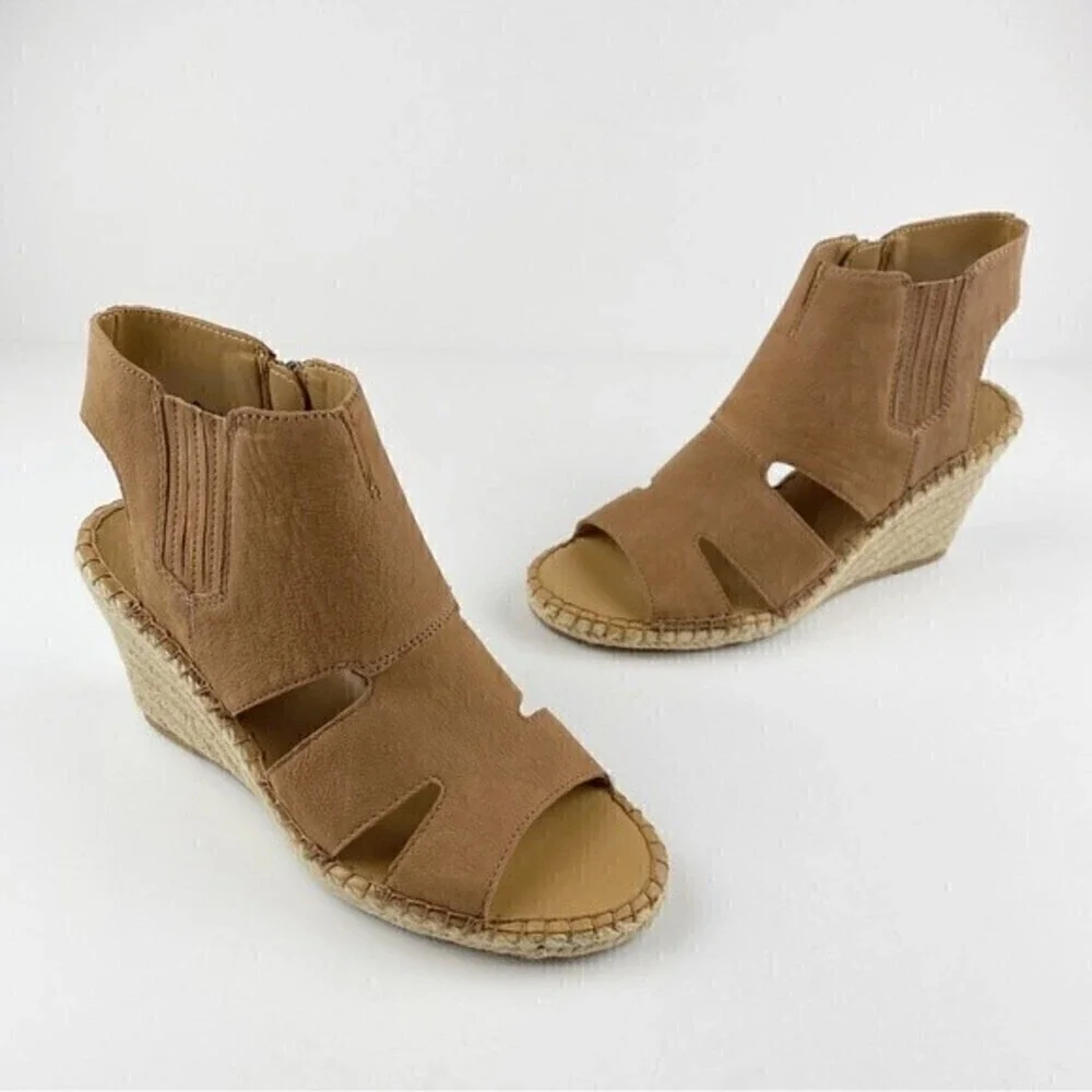 Franco Sarto Nola Brown Espadrille Wedge Sandals Peep Toe Size 9 NEW